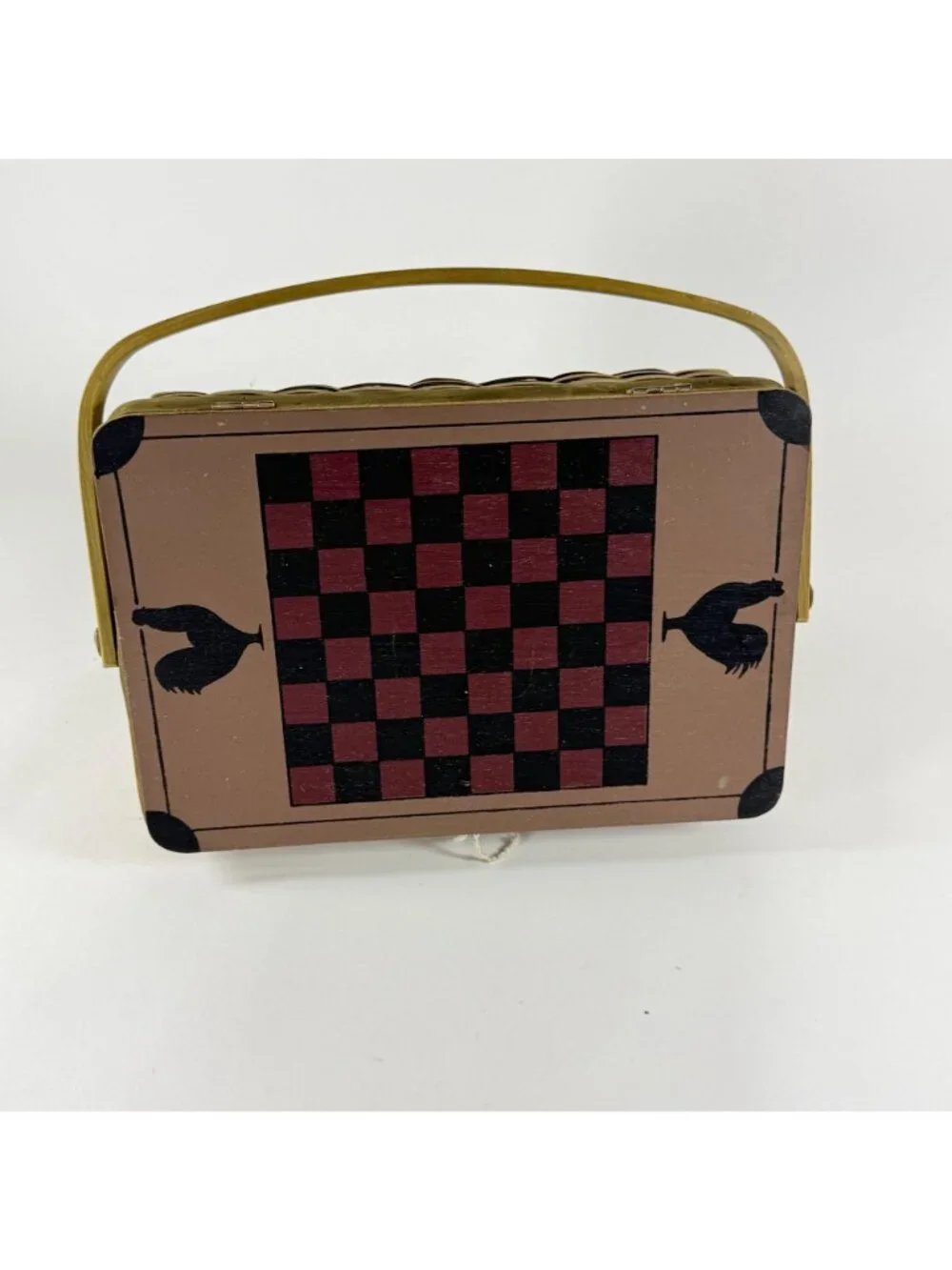 Handcrafted Wooden Checkerboard Picnic Basket With Handle 13